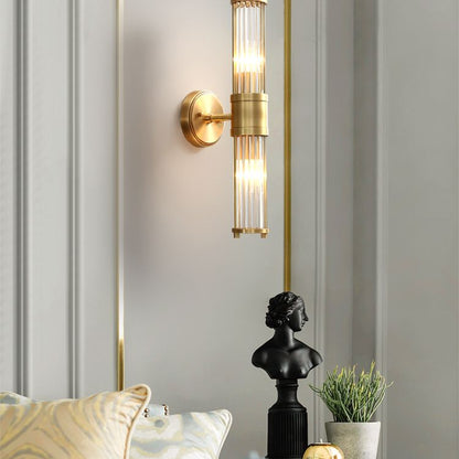 Kristy American Cylindrical Elegant Gold Glass/Metal Vanity Wall Lamp