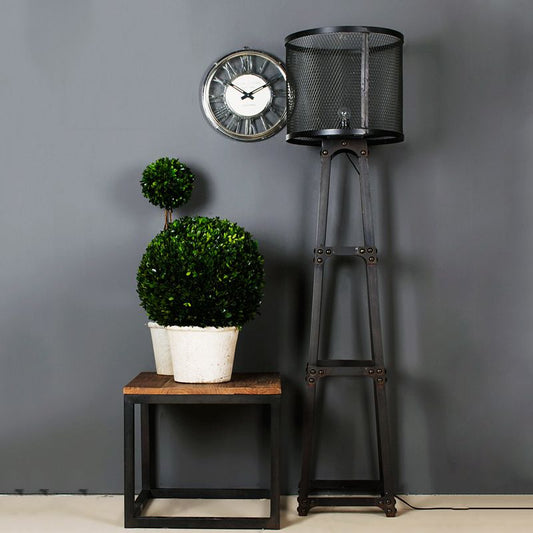 Alessio Modern Cylinder Mesh Screen Metal Floor Lamp, Black