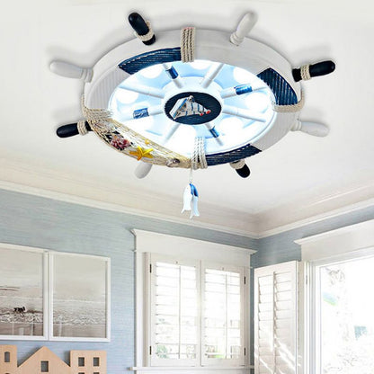 Aria Modern Rudder Metal Flush Mount Ceiling Light, White/Blue For Kids