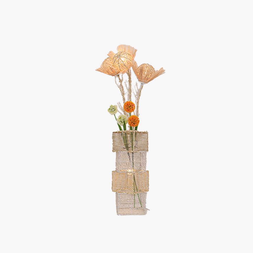 Ritta Retro Vase Wood Rattan Floor Lamp, White/Brown