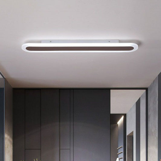 Arisha Minimalist Oval Linear Flush Mount Ceiling Light, White/Coffee
