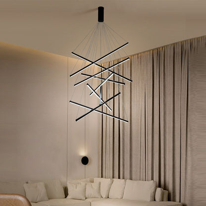 Arisha Minimalist Linear Metal Pendant Light, Living Room, Black