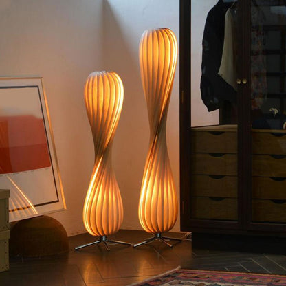 Ozawa Modern Twisted Wood Floor Lamp, Wood Color