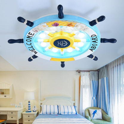 Aria Modern Rudder Metal Flush Mount Ceiling Light, White/Blue For Kids