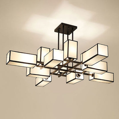 Arisha Pendant Light Square Retro, Metal/Fabric, Black/Gold, Living Room