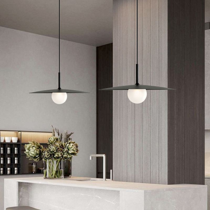 Arisha Modern Dish-shaped Metal Pendant Light, Black/White/Grey