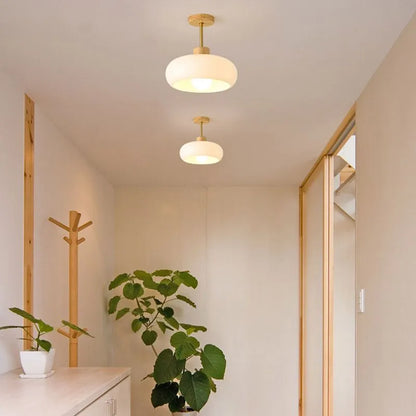 Valentina Flush Mount Ceiling Light Cup Minimalist Wood/Glass White/Orange