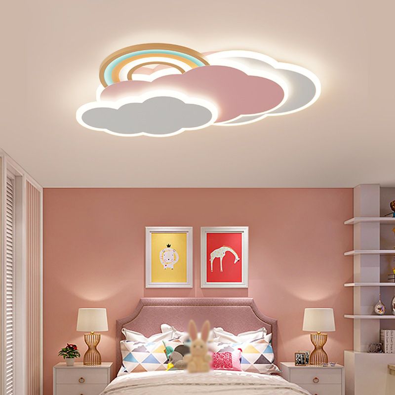 Aria Modern Cloud/Rainbow Flush Mount Ceiling Light Pink/White