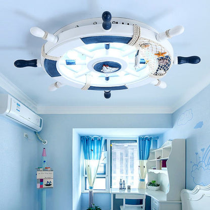 Aria Modern Rudder Metal Flush Mount Ceiling Light, White/Blue For Kids
