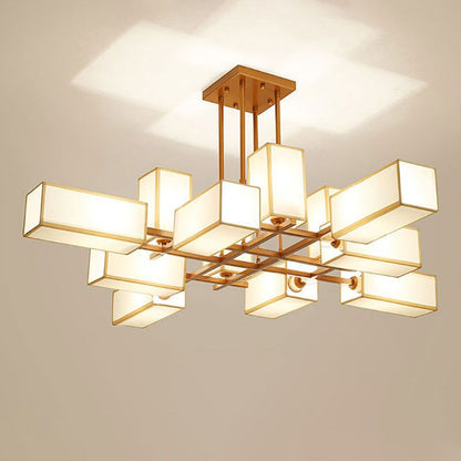 Arisha Pendant Light Square Retro, Metal/Fabric, Black/Gold, Living Room