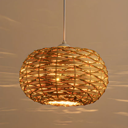 Ritta Boho Retro LED Pendelleuchte Holz Rattan Schlafzimmer/Restaurant