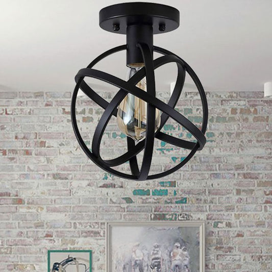 Arisha Retro Globe Lantern metalen inbouwplafondlamp, zwart