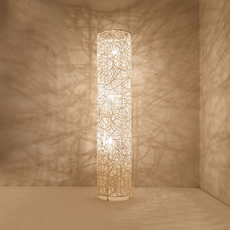 Ritta Retro Vase Wood Rattan Floor Lamp, White/Brown