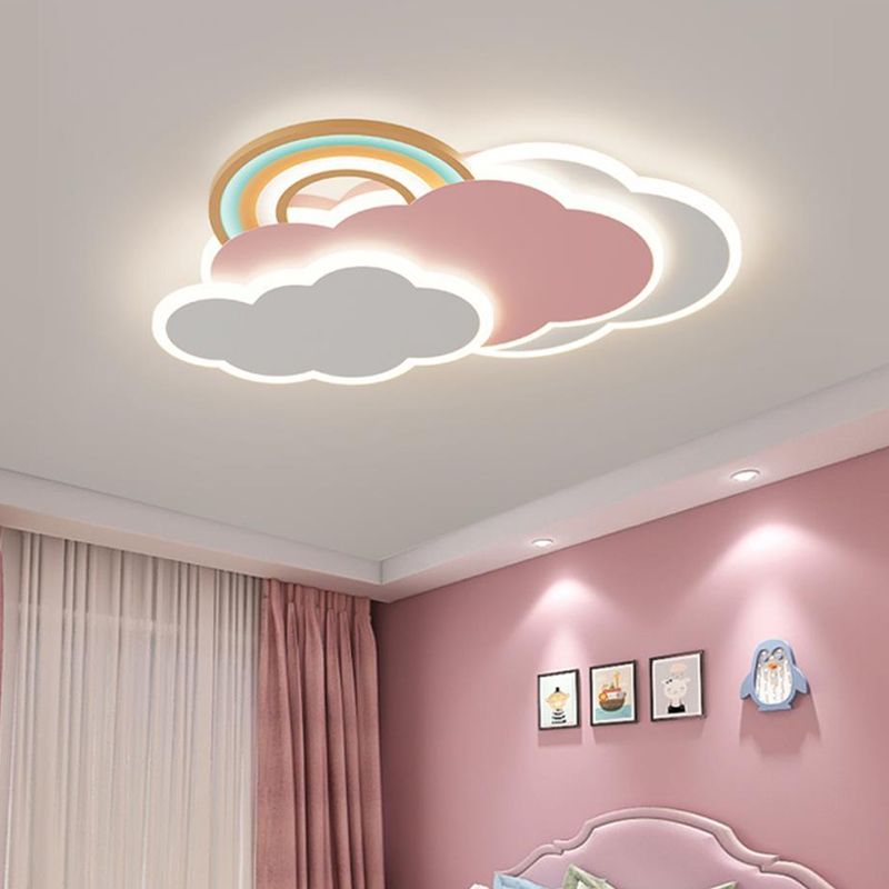 Aria Modern Cloud/Rainbow Flush Mount Ceiling Light Pink/White