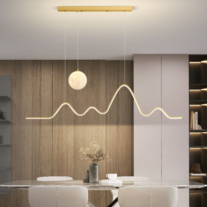 Arisha Minimalist Wavy Metal Pendant Light, Black/White/Gold