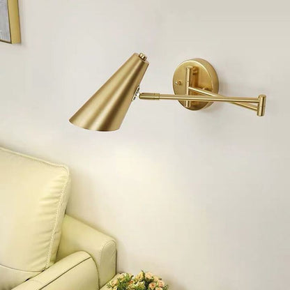 Aria Wall Lamp Cone Modern, Metal Adjustable, Black/Gold, Bedroom