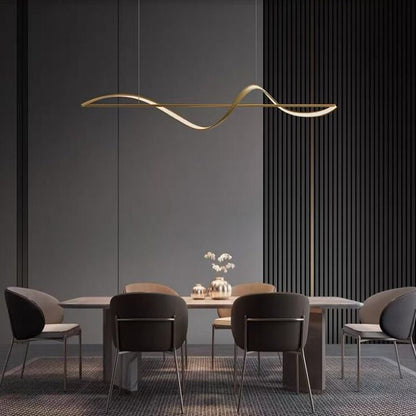 Zelin Pendant Light Wave Minimalist Designer, Metal, Brass/Black