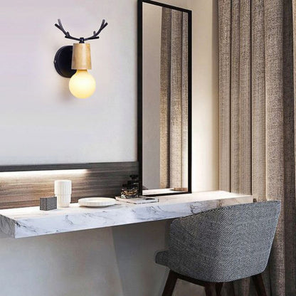Muto Moderne Wandleuchte aus Geweihholz/Glas, Schlafzimmer/Badezimmer