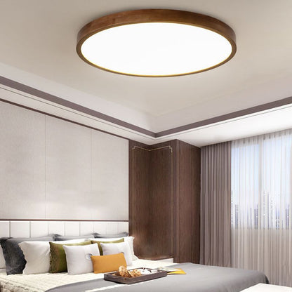 Muto Modern Geometric Walnut LED Flush Mount Ceiling Light