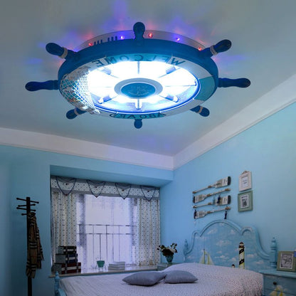 Aria Modern Rudder Metal Flush Mount Ceiling Light, White/Blue For Kids