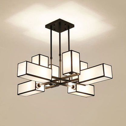 Arisha Pendant Light Square Retro, Metal/Fabric, Black/Gold, Living Room