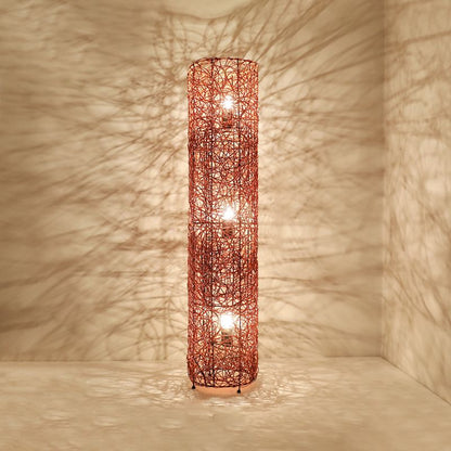 Ritta Retro Vase Wood Rattan Floor Lamp, White/Brown