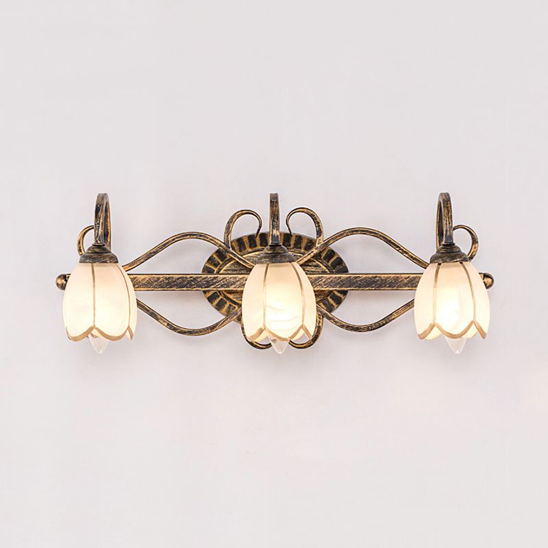 Arisha Antique Brass Flower Mirror Front Vanity Wall Lamp