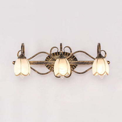 Arisha Antique Brass Flower Mirror Front Vanity Wall Lamp