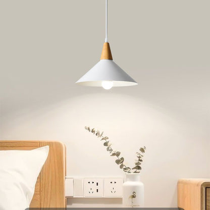 Valentina Minimalist Cap-shaped Metal Pendant Light, Natural Wood