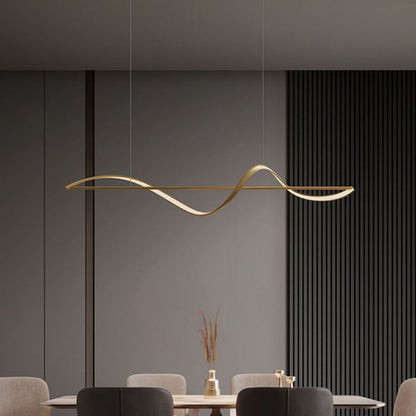Zelin Pendant Light Wave Minimalist Designer, Metal, Brass/Black