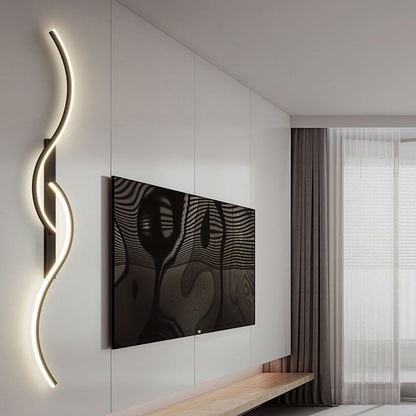 Lumor Modern Linear Wave Bedroom Wall Lamp, Black/Gold