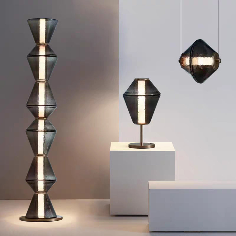 Evette Nordic Modern Black LED Pendant & Floor&Table Lamp, Glass