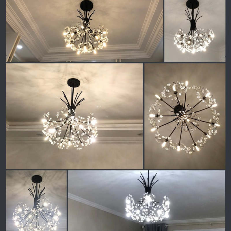 Arisha moderner Art-Deco-Kristall-Sputnik-Kronleuchter, Schwarz/Gold
