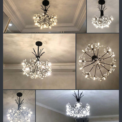 Arisha moderner Art-Deco-Kristall-Sputnik-Kronleuchter, Schwarz/Gold