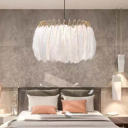 O'Moore elegante hanglamp met veren, zwart/wit, slaapkamer/woonkamer