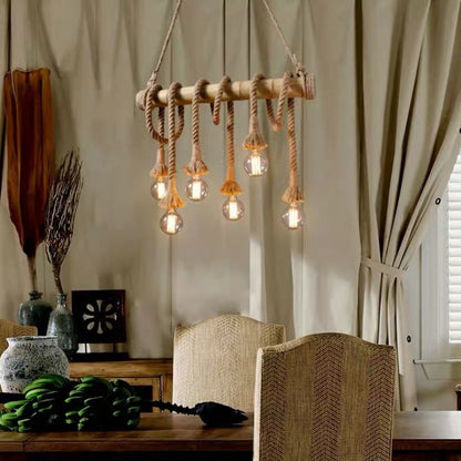 Silva Vintage Wood/Rope Pendant Light, Living Room