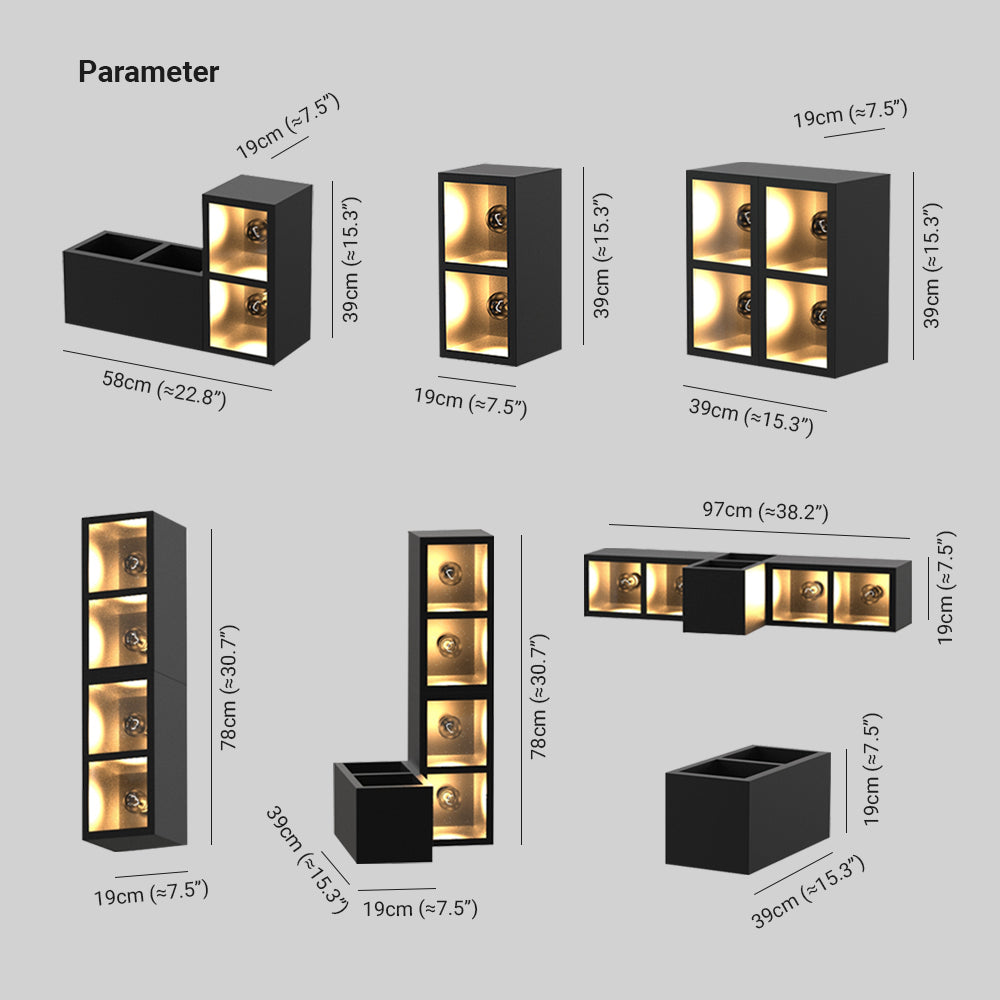 Ray Modern Cube Lampe murale d'extérieur carrée en métal/verre Noir