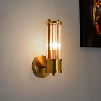 Kristy American Cylindrical Elegant Gold Glass/Metal Vanity Wall Lamp