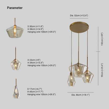 June Pendant Light Glass, Clear/Amber Diamond shape