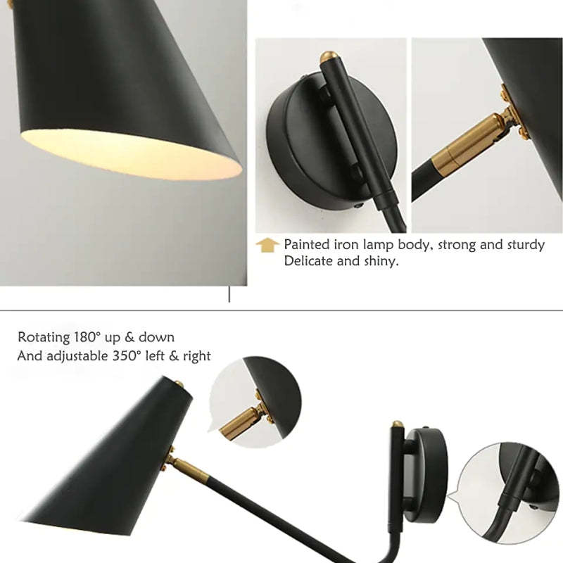 Epoch Rotatable Wall Lamp, Black & White & Gold, Bedroom