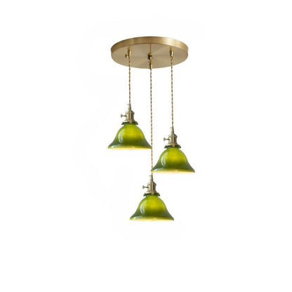 Valentina Rustic Vintage LED Pendant Light Green Copper Glass Dining Room