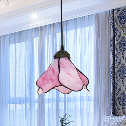 Arisha glazen hanglamp met bloem, blauw/roze, 1/3 kop