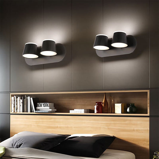 Arisha moderne cilindrische metalen spiegelwandlamp, zwart