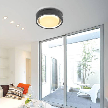 Ray Modern Circular Disc Shape Metal Outdoor Wall Lamp, Black