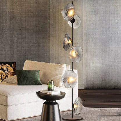 Byers Luxury Flower Metal/Glass Floor Lamp, Black/Gold/Grey