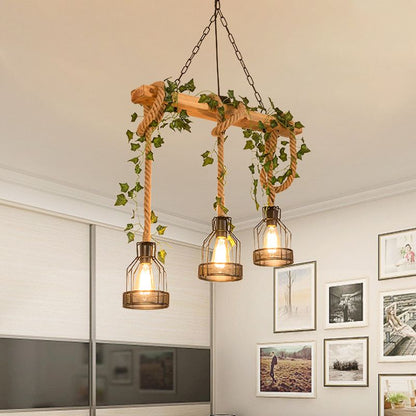 Suspension Epoch Caged Vintage Farmhouse en bois avec 3 ou 5 têtes