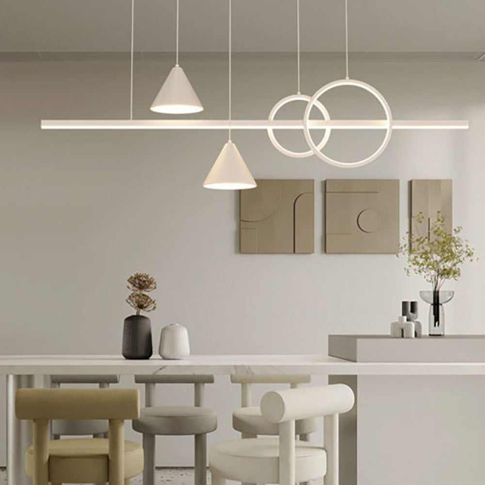 Arisha moderne lineare Metall-Pendelleuchte im geometrischen Stil, weiß/schwarz