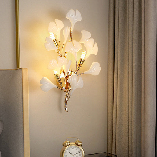 Olivia Decorative Flower in Golden White Ceramic Wall Lamp