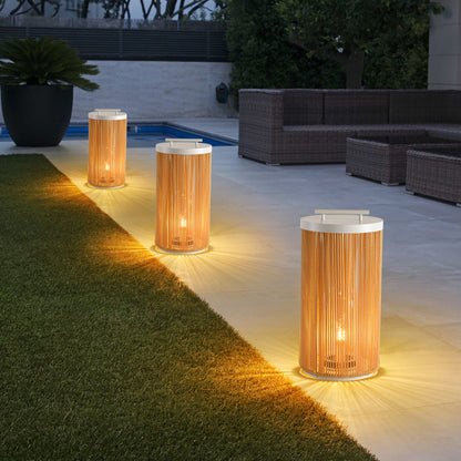 Lampadaire Ray Retro en métal/rotin, câblé/solaire/LED, extérieur