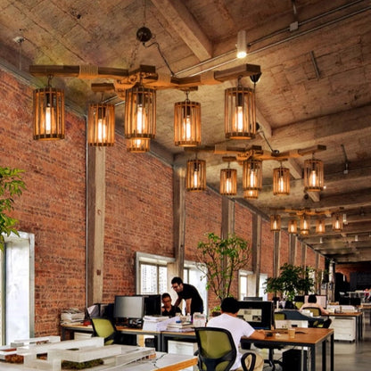Epoch Retro LED-Kronleuchter aus Holz für Restaurant/Wohnzimmer/Bar